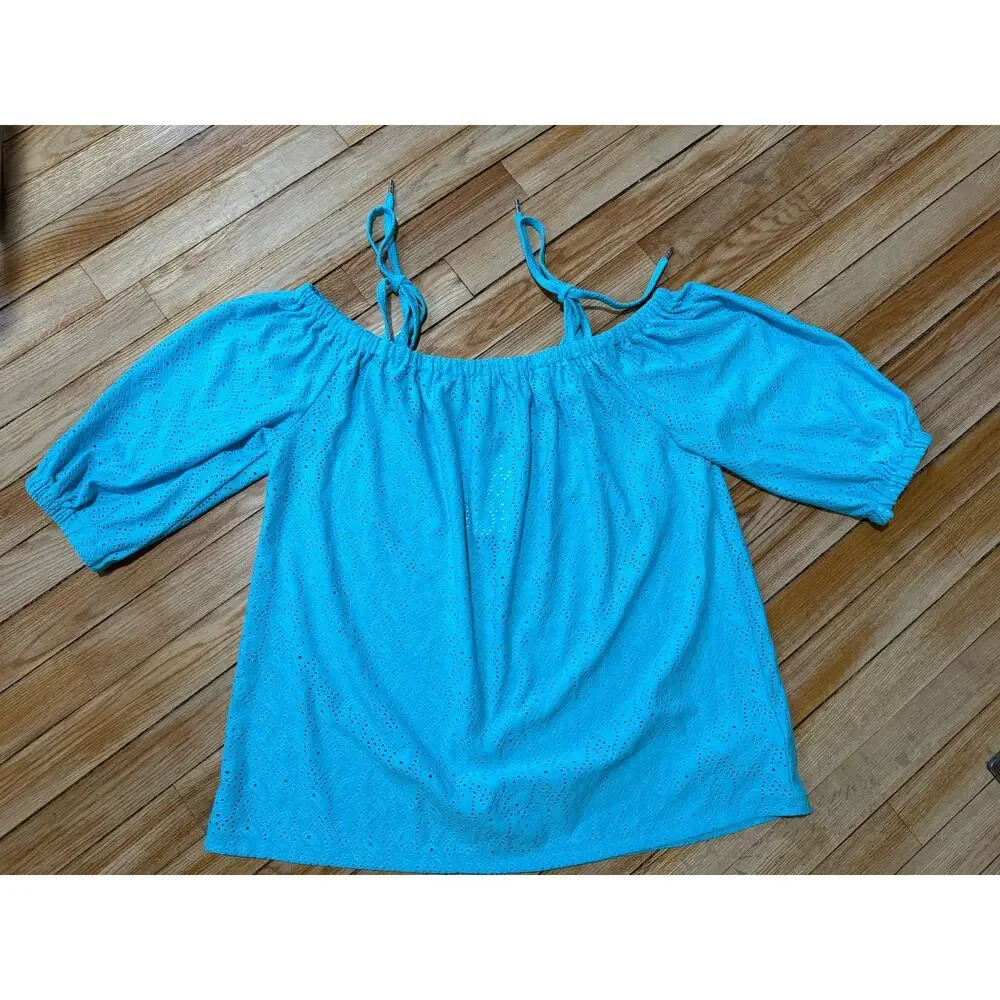 Michael Kors | Eyelet Off Shoulder Women's Turquoise Top NWT | Size Large